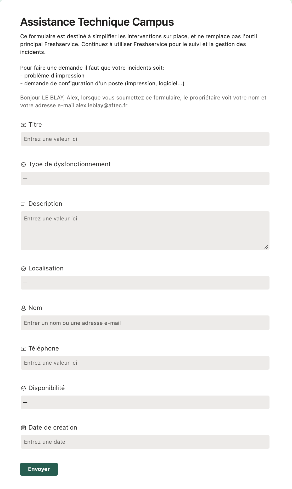 Formulaire de signalement